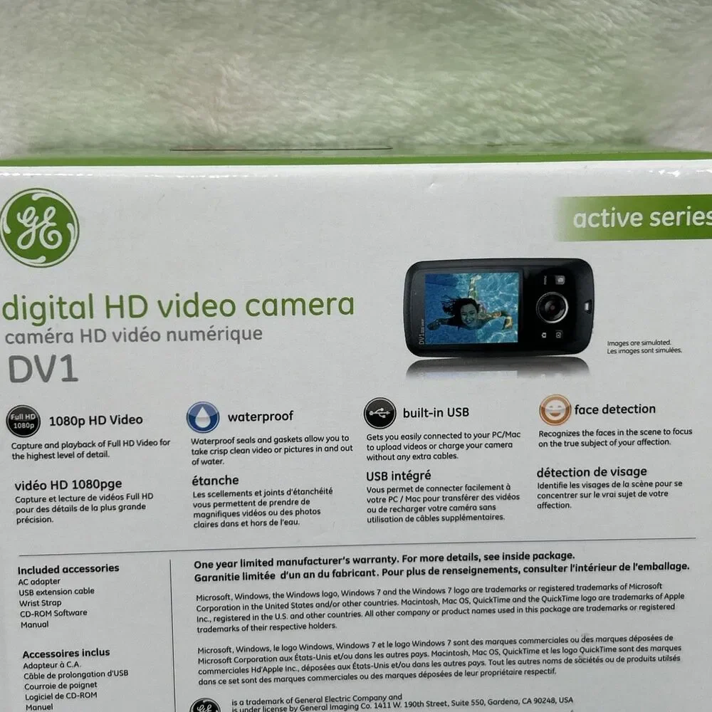 GE DV1 HD 1080p Camcorder Video Camera Waterproof w/ Memory Card Disc Open Box